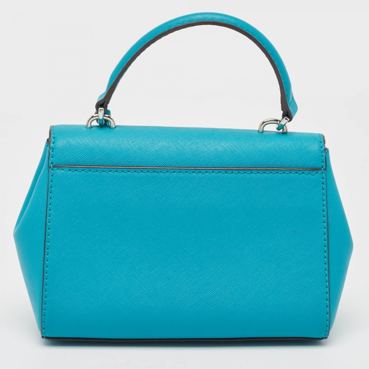Pre Owned Michael Kors Turquoise Blue Leather Extra Small Ava Top Handle Bag