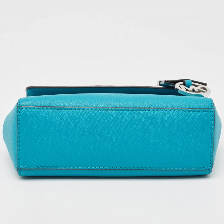 Pre Owned Michael Kors Turquoise Blue Leather Extra Small Ava Top Handle Bag