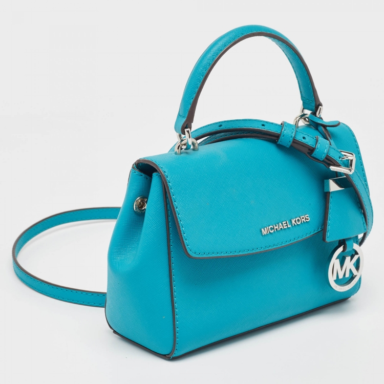 Pre Owned Michael Kors Turquoise Blue Leather Extra Small Ava Top Handle Bag