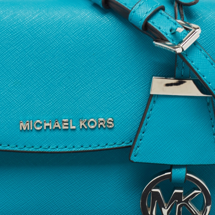 Pre Owned Michael Kors Turquoise Blue Leather Extra Small Ava Top Handle Bag