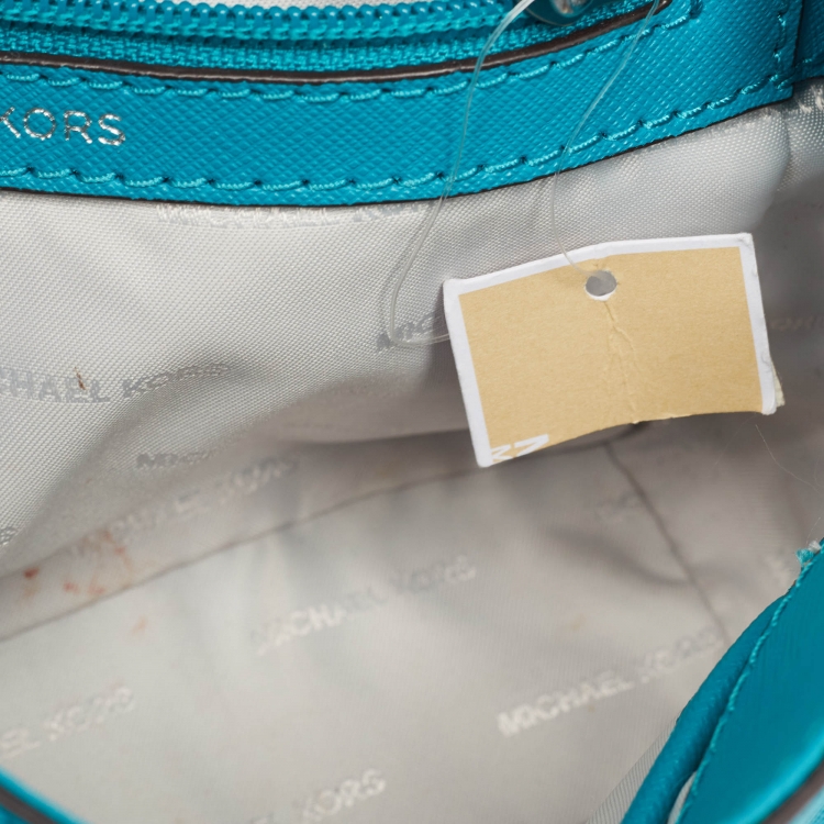 Pre Owned Michael Kors Turquoise Blue Leather Extra Small Ava Top Handle Bag