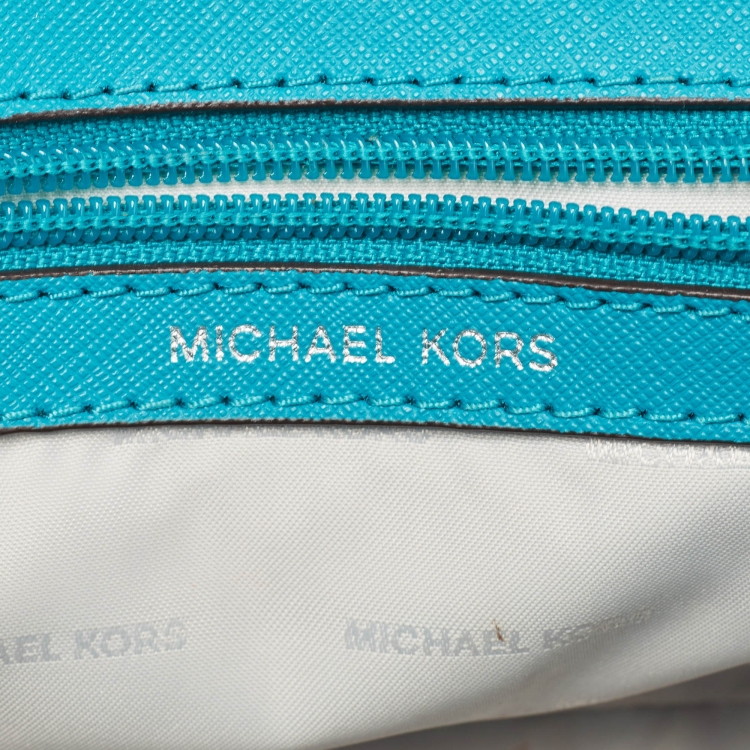 Pre Owned Michael Kors Turquoise Blue Leather Extra Small Ava Top Handle Bag