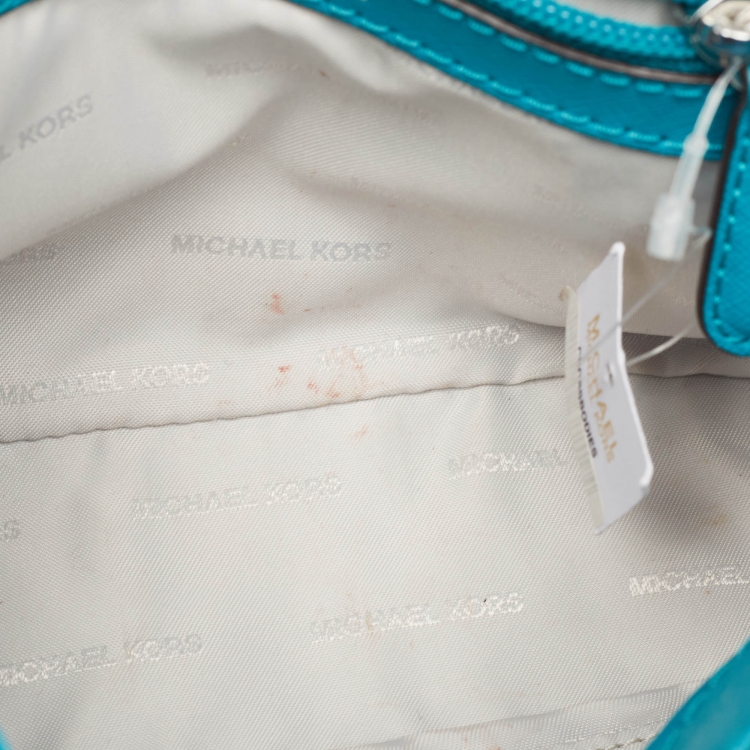 Pre Owned Michael Kors Turquoise Blue Leather Extra Small Ava Top Handle Bag