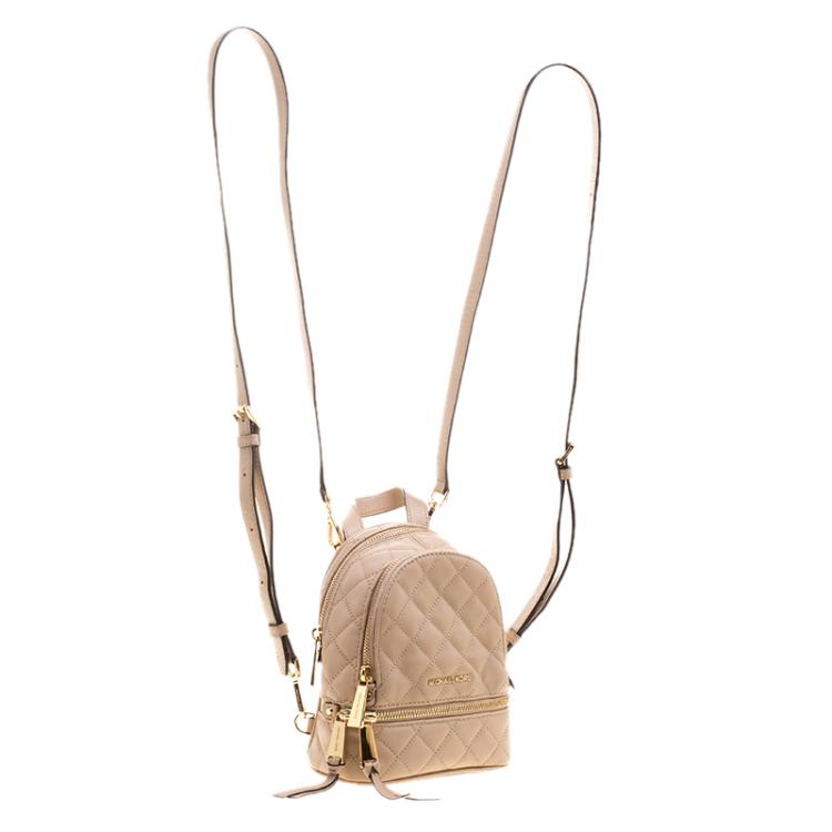 Pre Owned Michael Kors Beige Leather Mini Rhea Backpack