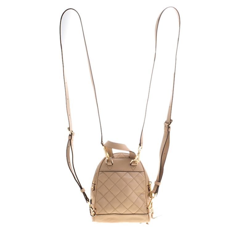 Pre Owned Michael Kors Beige Leather Mini Rhea Backpack