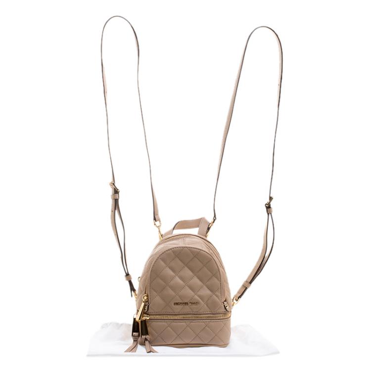 Pre Owned Michael Kors Beige Leather Mini Rhea Backpack