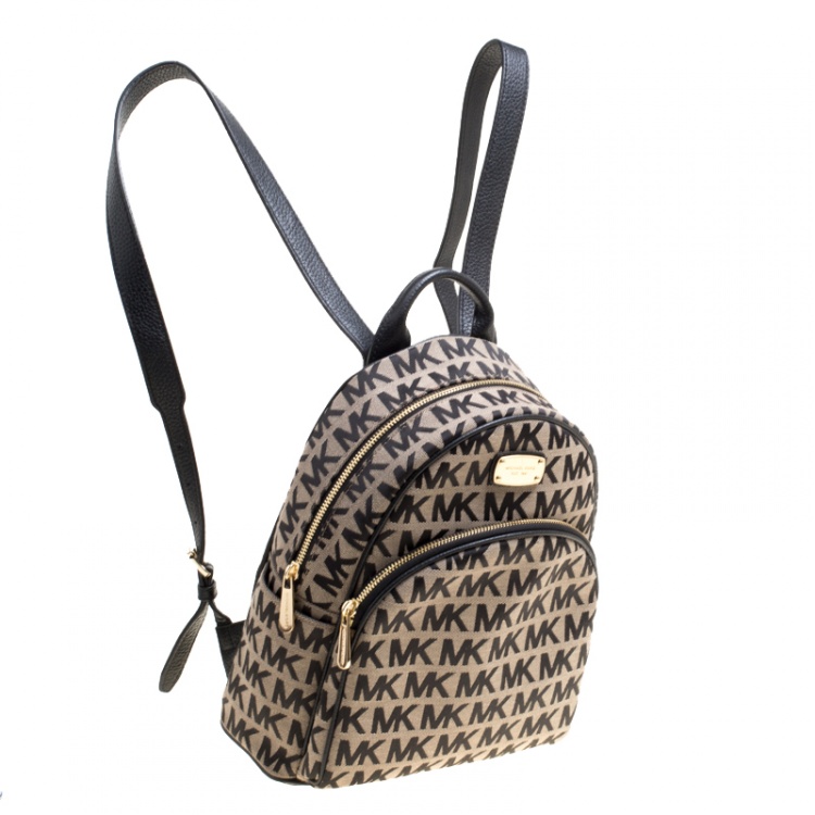 Pre Owned Michael Kors Beige/Black Signature Canvas and Leather Abbey Backpack