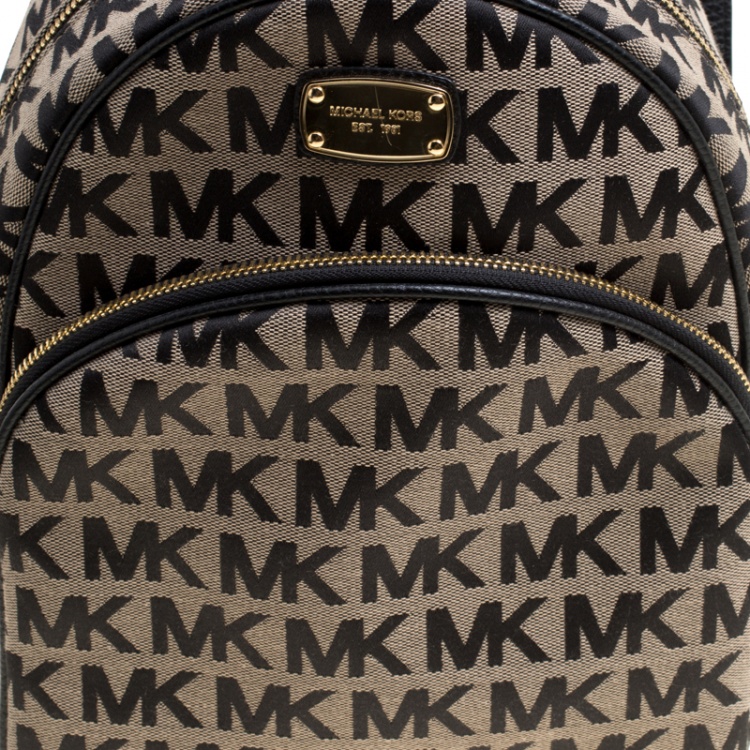 Pre Owned Michael Kors Beige/Black Signature Canvas and Leather Abbey Backpack