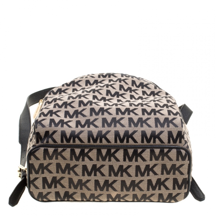 Pre Owned Michael Kors Beige/Black Signature Canvas and Leather Abbey Backpack