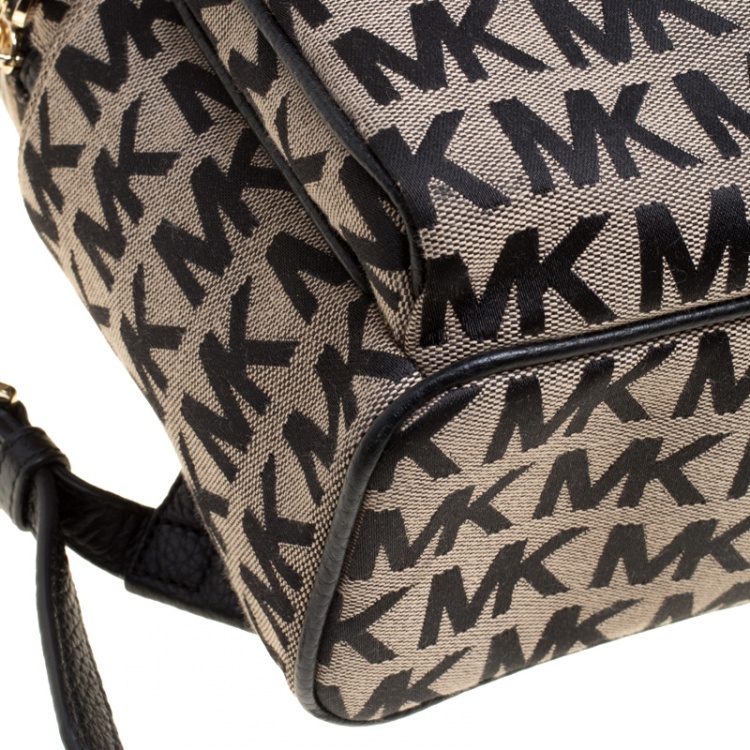 Pre Owned Michael Kors Beige/Black Signature Canvas and Leather Abbey Backpack