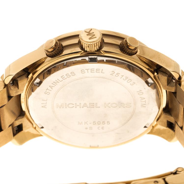 Pre Owned Michael Kors Yellow  Gold Plated Stainless Steel MK5055 Women's Wristwatch 38 mm
