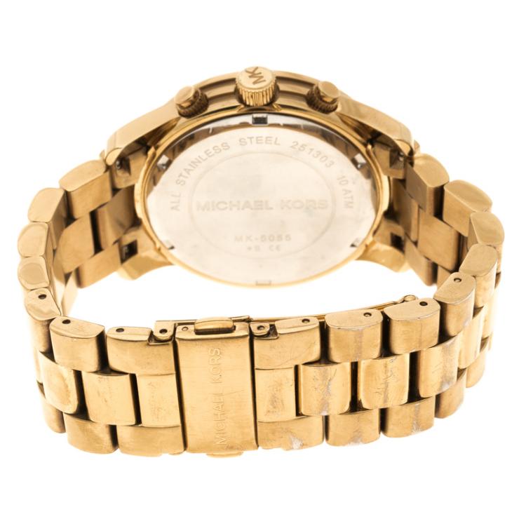 Pre Owned Michael Kors Yellow  Gold Plated Stainless Steel MK5055 Women's Wristwatch 38 mm