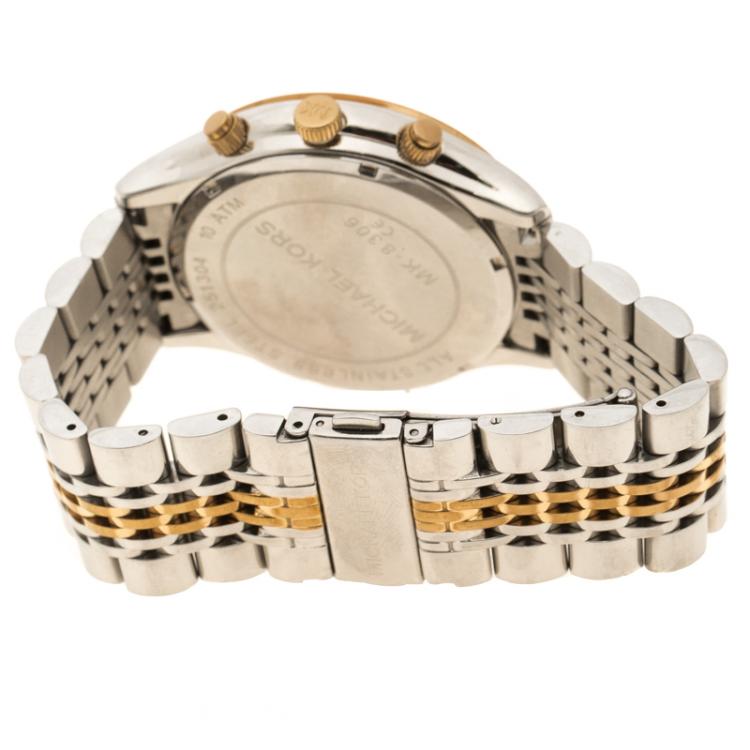 Pre Owned Michael Kors White Gold Tone Stainless Steel Chronograph MK8306 Women's Wristwatch 45 mm