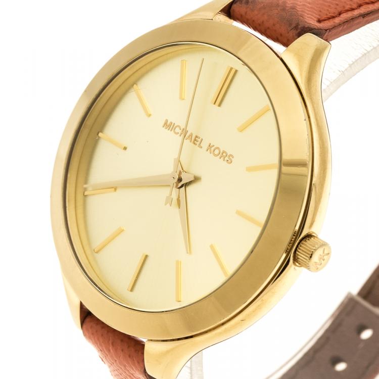 Pre Owned Michael Kors Gold Plated Steel Runway MK2275 Women's Wristwatch 41 mm