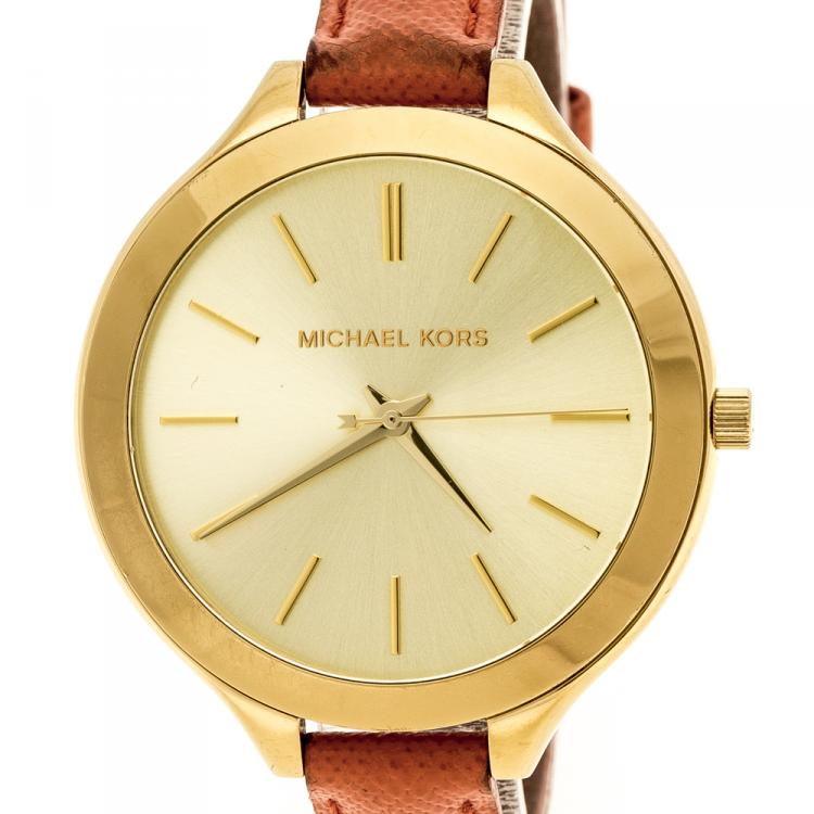 Pre Owned Michael Kors Gold Plated Steel Runway MK2275 Women's Wristwatch 41 mm