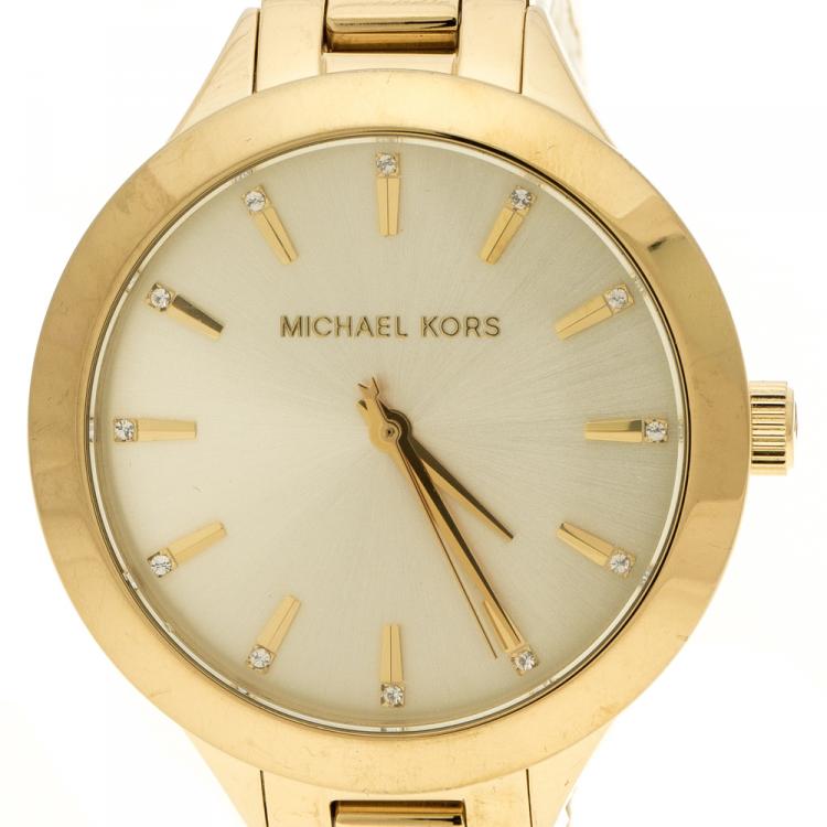 Pre Owned Michael Kors Gold Plated Steel Runway MK3465 Women's Wristwatch 38 mm