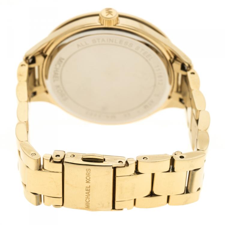 Pre Owned Michael Kors Gold Plated Steel Runway MK3465 Women's Wristwatch 38 mm