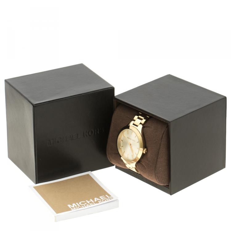 Pre Owned Michael Kors Gold Plated Steel Runway MK3465 Women's Wristwatch 38 mm