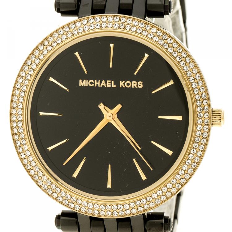 Pre Owned Michael Kors Black Crystal Stainless Steel Darci MK3322 Women's Wristwatch 39 mm