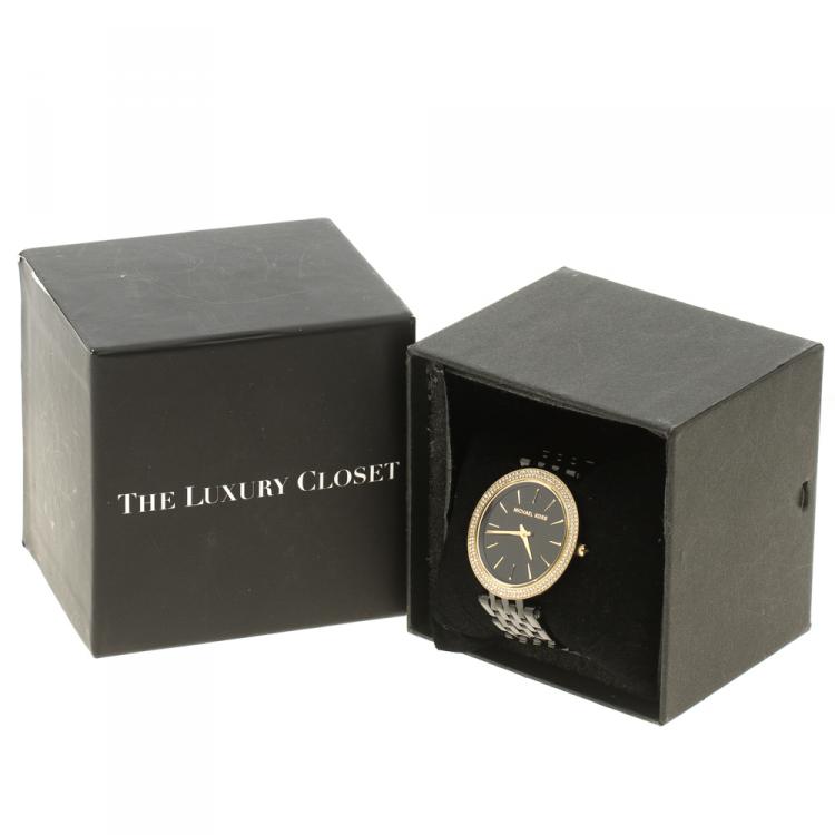 Pre Owned Michael Kors Black Crystal Stainless Steel Darci MK3322 Women's Wristwatch 39 mm