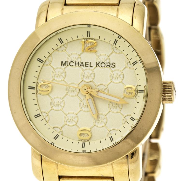 Pre Owned Michael Kors Gold Plated Stainless Steel MK3158 Women's Wristwatch 34 mm