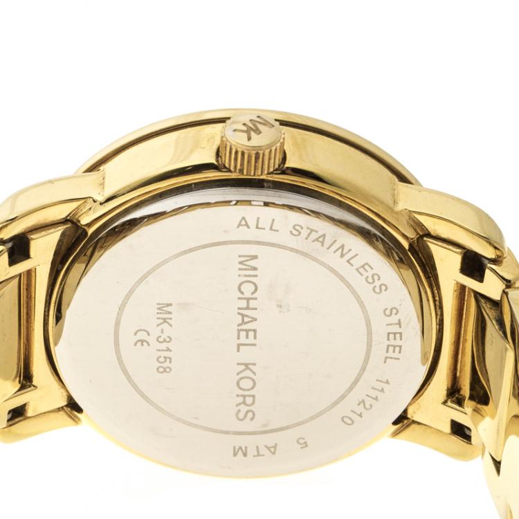 Pre Owned Michael Kors Gold Plated Stainless Steel MK3158 Women's Wristwatch 34 mm