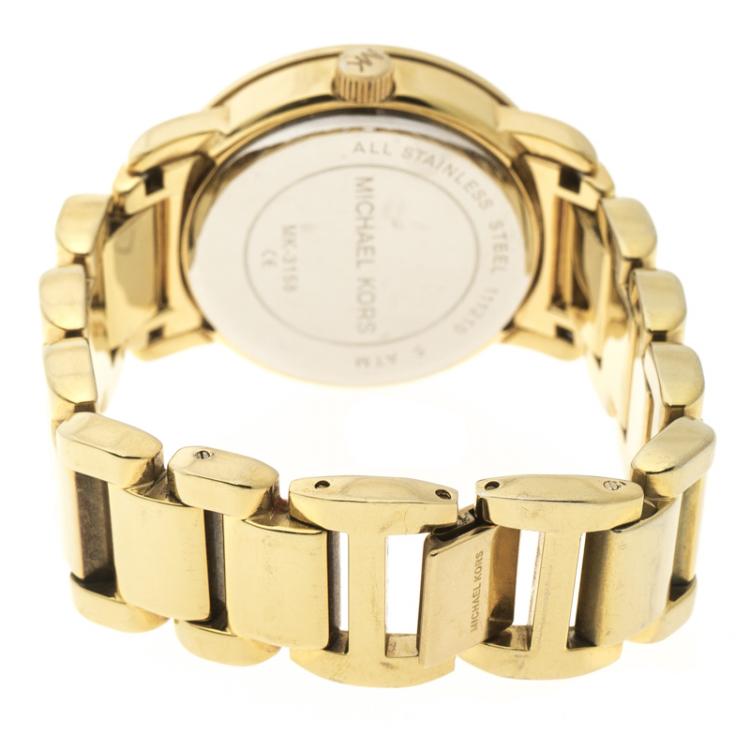 Pre Owned Michael Kors Gold Plated Stainless Steel MK3158 Women's Wristwatch 34 mm