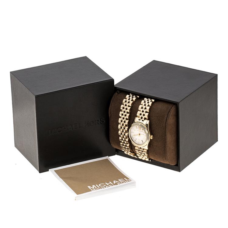 Pre Owned Michael Kors White Dial Yellow Gold Plated Steel Lexington MK3269 Women's Wristwatch 26 mm