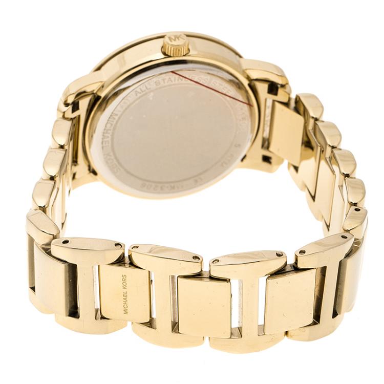 Pre Owned Michael Kors Gold Tone Runway MK3206 Women's Wristwatch 38 mm