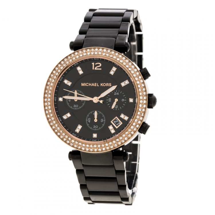 Michael Kors Black Stainless Steel and Rose Gold Plated Steel Parker MK5885  Women's Wristwatch 39 mm Michael Kors | TLC