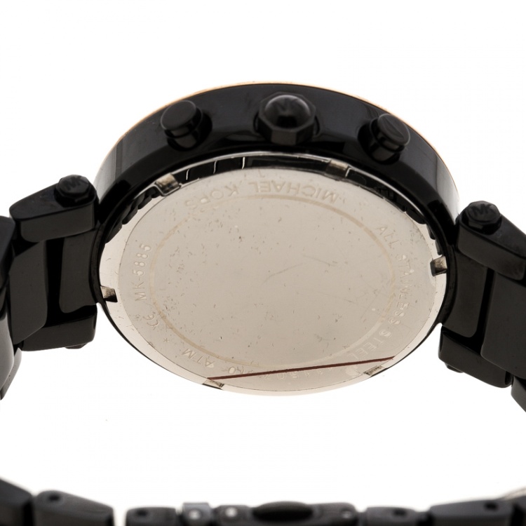 Pre Owned Michael Kors Black Stainless Steel and Rose Gold Plated Steel Parker MK5885 Women's Wristwatch 39 mm