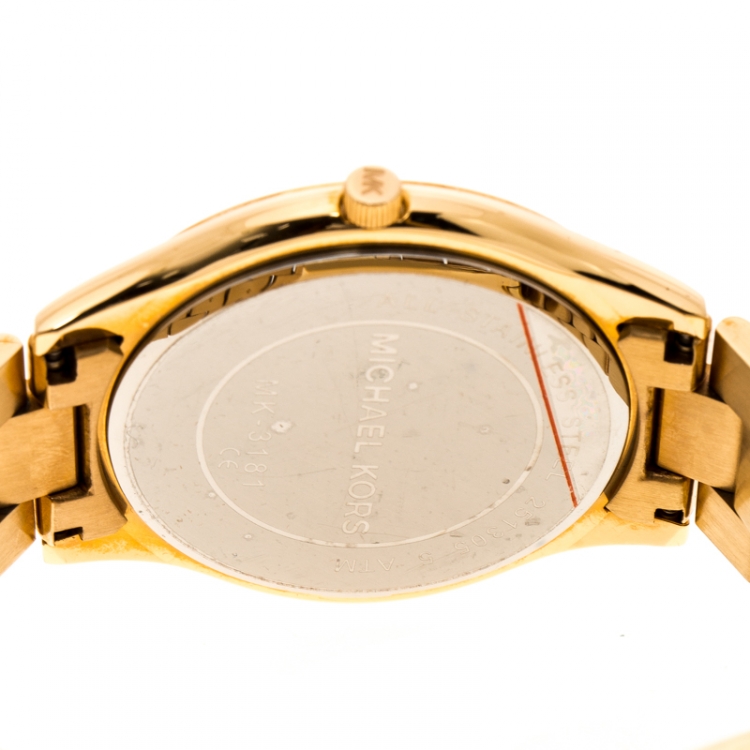 Pre Owned Michael Kors Brown Rose Gold Plated Steel Runway MK3181 Women's Wristwatch 42 mm