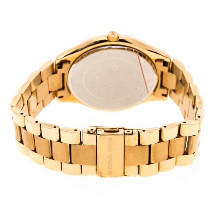 Pre Owned Michael Kors Brown Rose Gold Plated Steel Runway MK3181 Women's Wristwatch 42 mm