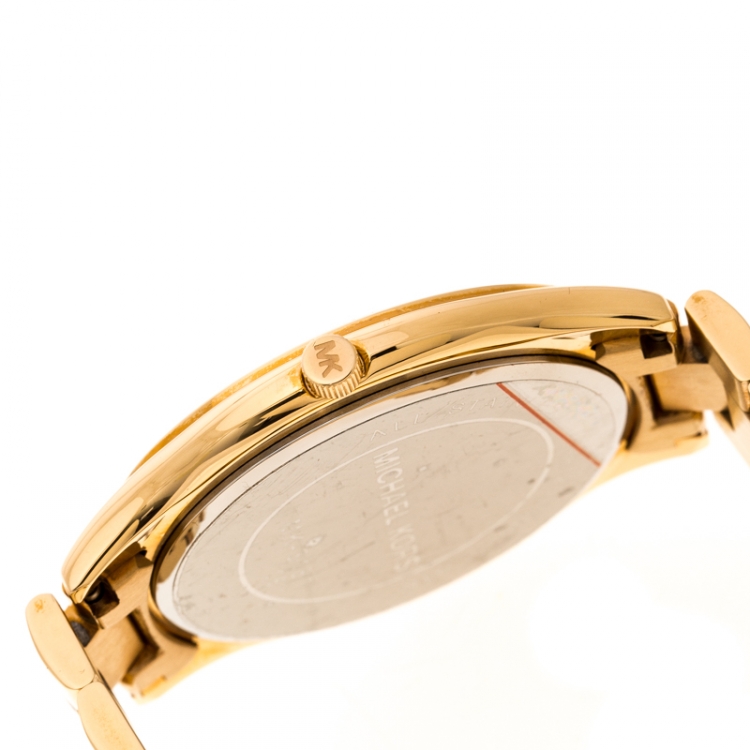 Pre Owned Michael Kors Brown Rose Gold Plated Steel Runway MK3181 Women's Wristwatch 42 mm