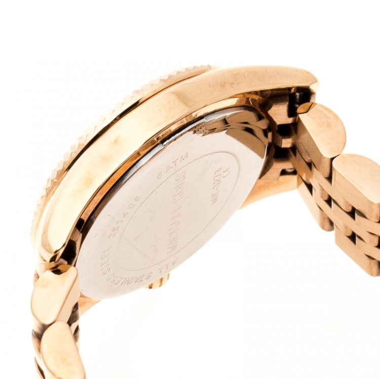 Pre Owned Michael Kors Purple Rose Gold Plated MK3273 Petite Lexington Women's Wristwatch 26 mm