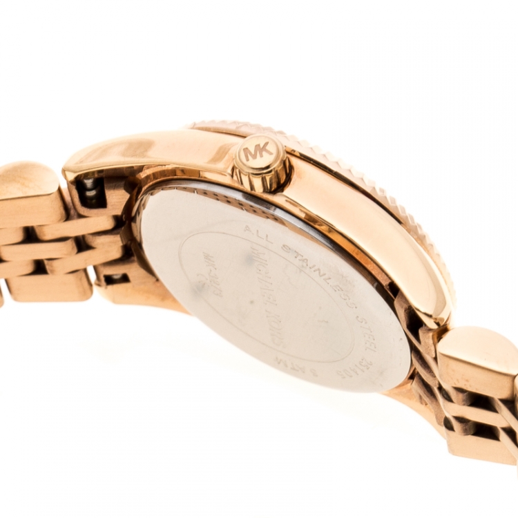 Pre Owned Michael Kors Purple Rose Gold Plated MK3273 Petite Lexington Women's Wristwatch 26 mm