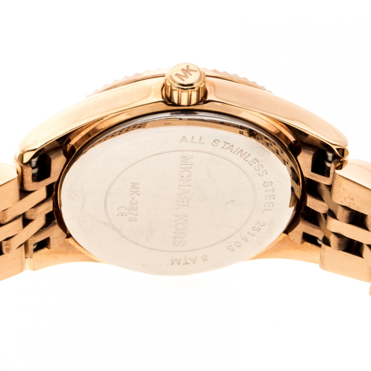 Pre Owned Michael Kors Purple Rose Gold Plated MK3273 Petite Lexington Women's Wristwatch 26 mm
