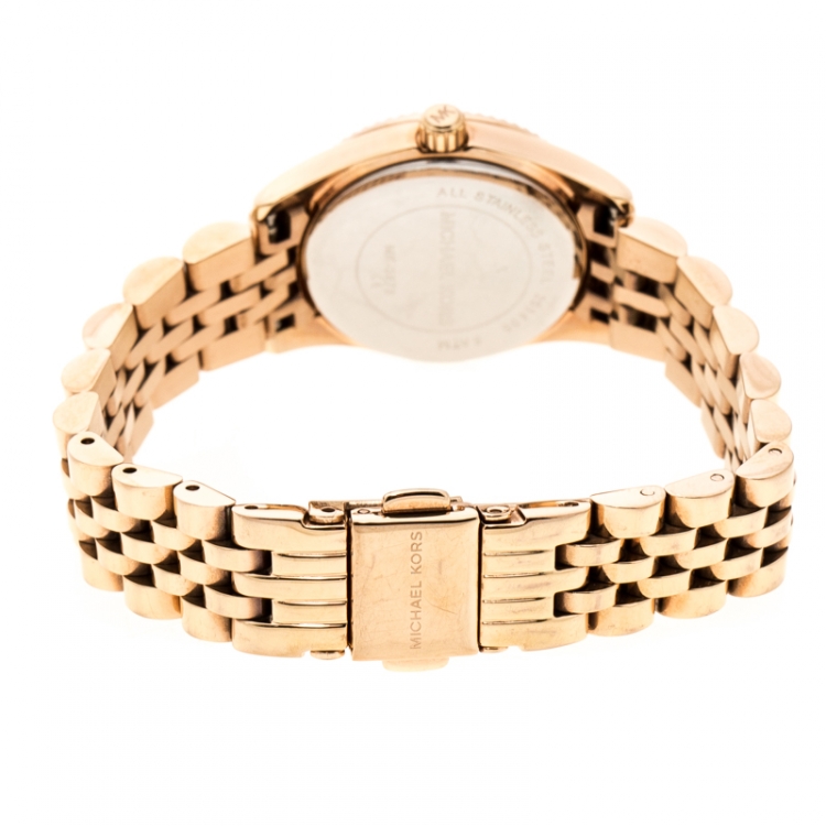 Pre Owned Michael Kors Purple Rose Gold Plated MK3273 Petite Lexington Women's Wristwatch 26 mm