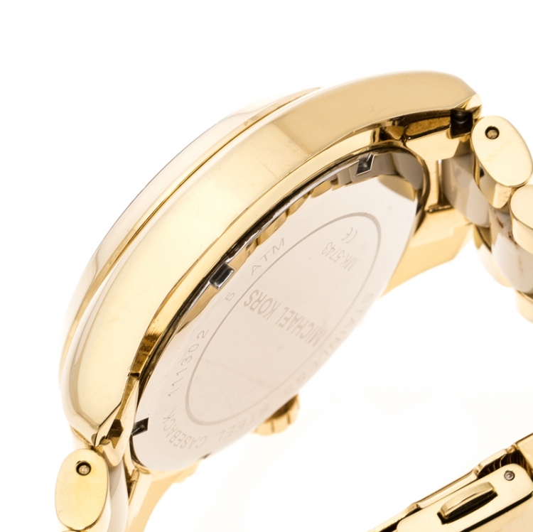 Pre Owned Michael Kors Silver White Yellow Gold  Plated Steel Ceramic Bradshaw MK5743 Women's Wristwatch 43 mm