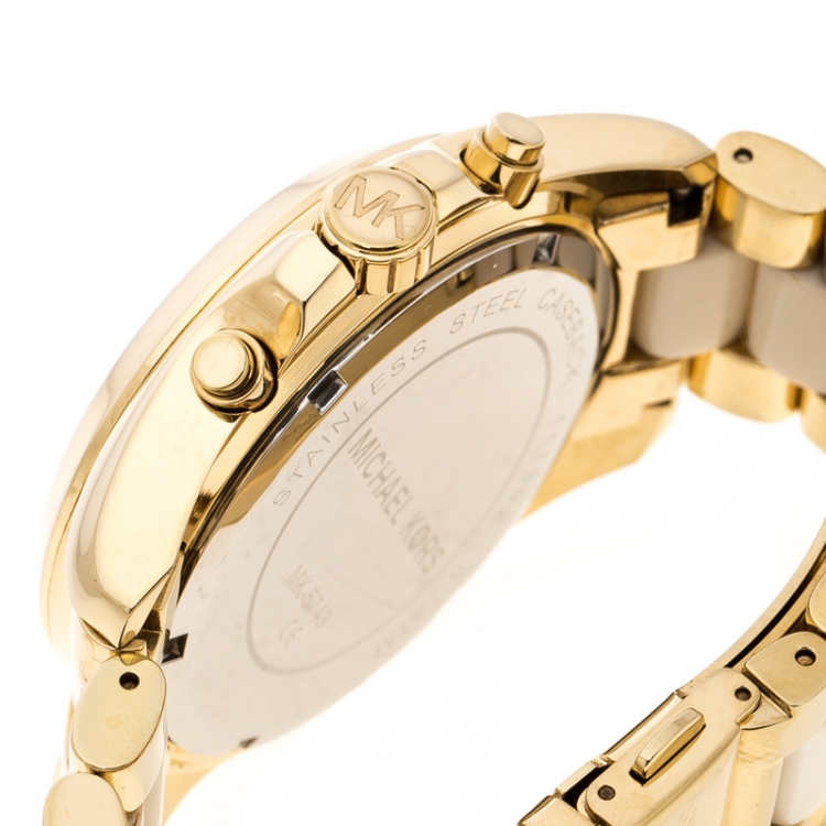 Pre Owned Michael Kors Silver White Yellow Gold  Plated Steel Ceramic Bradshaw MK5743 Women's Wristwatch 43 mm