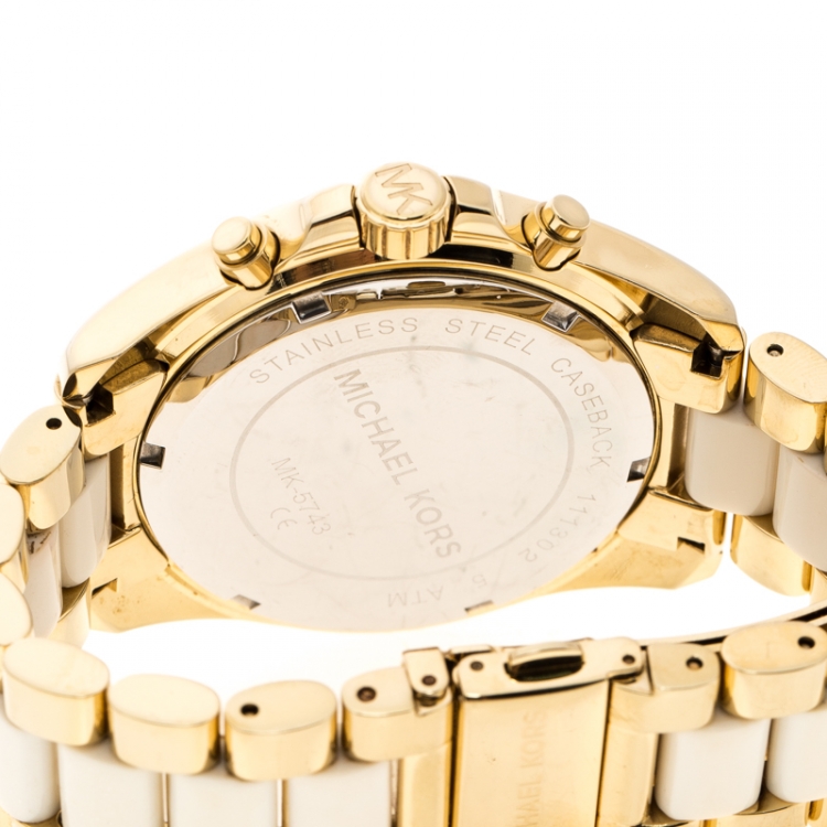 Pre Owned Michael Kors Silver White Yellow Gold  Plated Steel Ceramic Bradshaw MK5743 Women's Wristwatch 43 mm