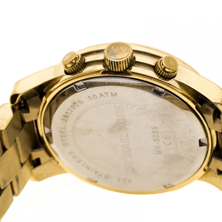 Pre Owned Michael Kors Gold Tone Stainless Steel Runway MK5055 Chronograph Women's Wristwatch 38 mm