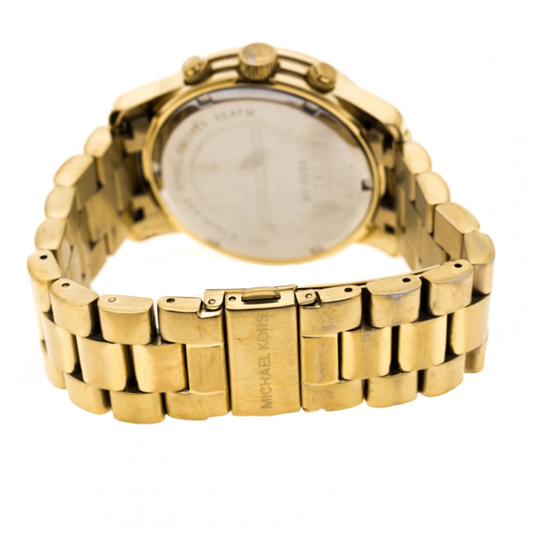 Pre Owned Michael Kors Gold Tone Stainless Steel Runway MK5055 Chronograph Women's Wristwatch 38 mm
