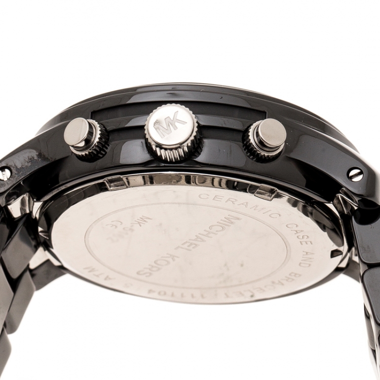 Pre Owned Michael Kors Black Ceramic Stainless Steel MK5162 Women's Wristwatch 39 mm