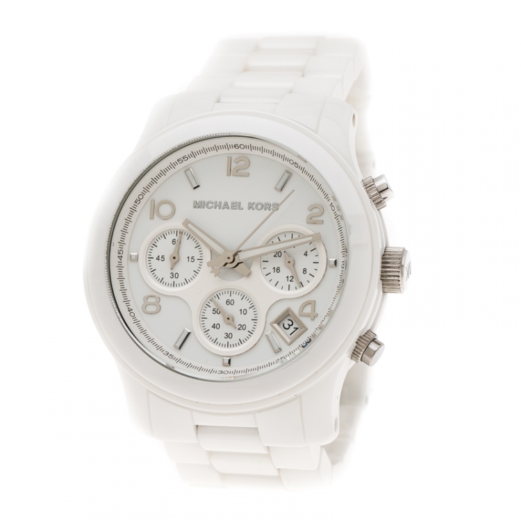 Michael Kors White Ceramic Runway MK5161 Chronograph Women's Wristwatch ...