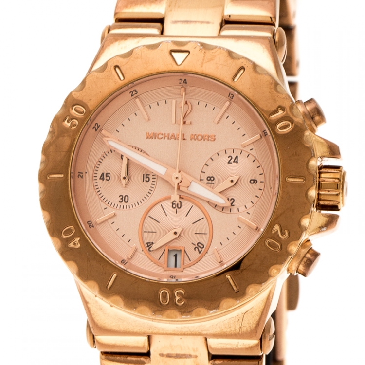 Pre Owned Michael Kors Rose Gold Plated Stainless Steel Dylan Chronograph MK5499 Women's Wristwatch 33 mm