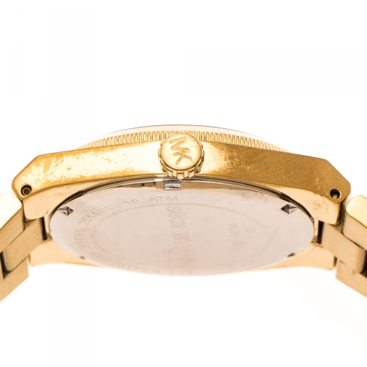 Pre Owned Michael Kors Turquoise Yellow Gold Plated Stainless Steel Channing MK5894 Women's Wristwatch 38 mm