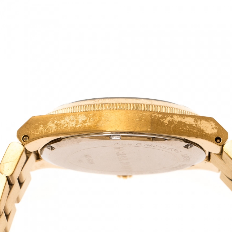 Pre Owned Michael Kors Turquoise Yellow Gold Plated Stainless Steel Channing MK5894 Women's Wristwatch 38 mm