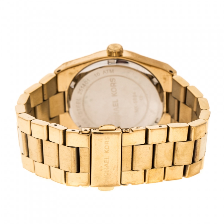 Pre Owned Michael Kors Turquoise Yellow Gold Plated Stainless Steel Channing MK5894 Women's Wristwatch 38 mm