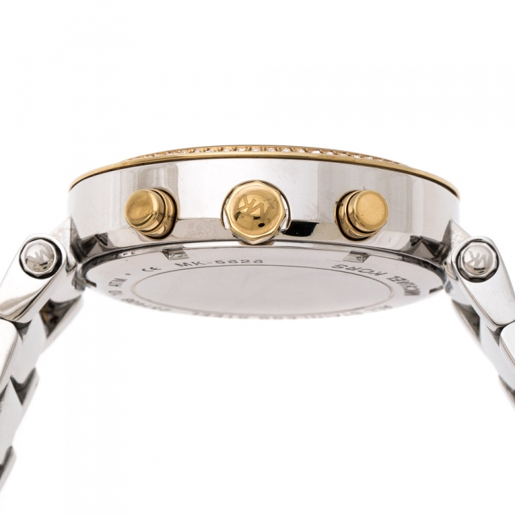 Pre Owned Michael Kors Silver White Dial Two-Tone Stainless Steel Parker MK5626 Women's Wristwatch 39 mm